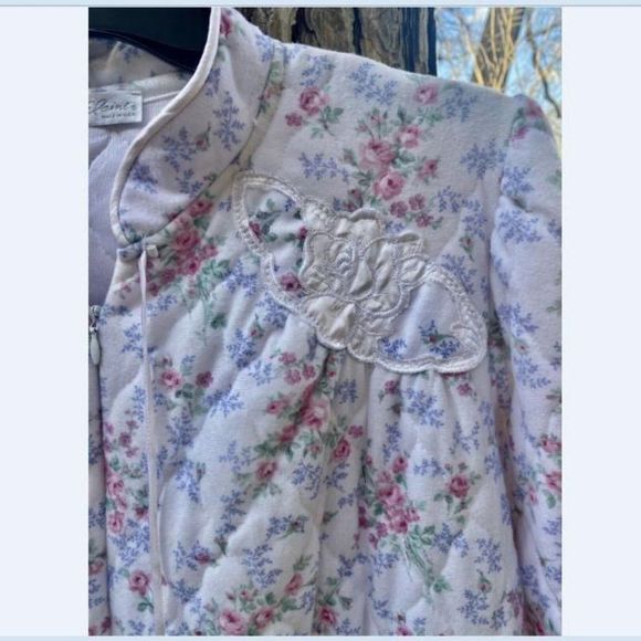 MISS ELAINE ZIP FRONT ROBE vintage Grandma Roses Quilted PINK SZ Med - Picture 3 of 7